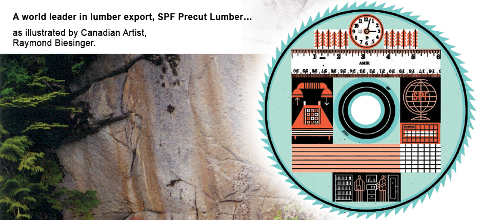 SPF Precut Lumber illustrated by Canadian Artist Raymond Biesinger.